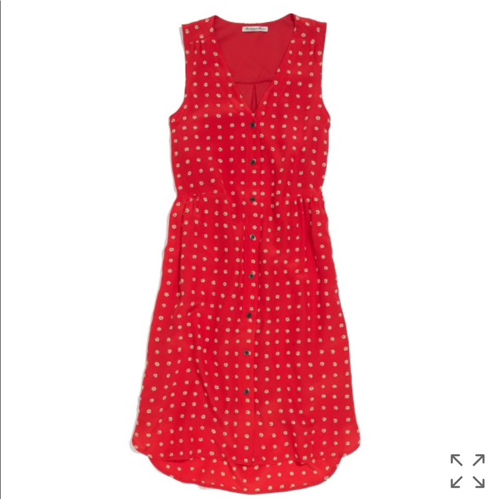 0185 Madewell 100% silk water flower red & White dress sz S - Picture 4 of 8